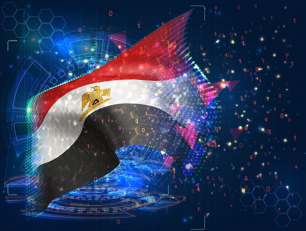 Egypt vector flag virtual abstract 3D object from triangular polygons on a blue background