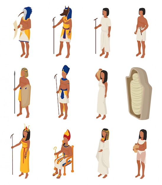 Egyptian ancient egypt people character pharaoh horus god man woman cleopatra in egyptology history civilization illustration set isolated on white background