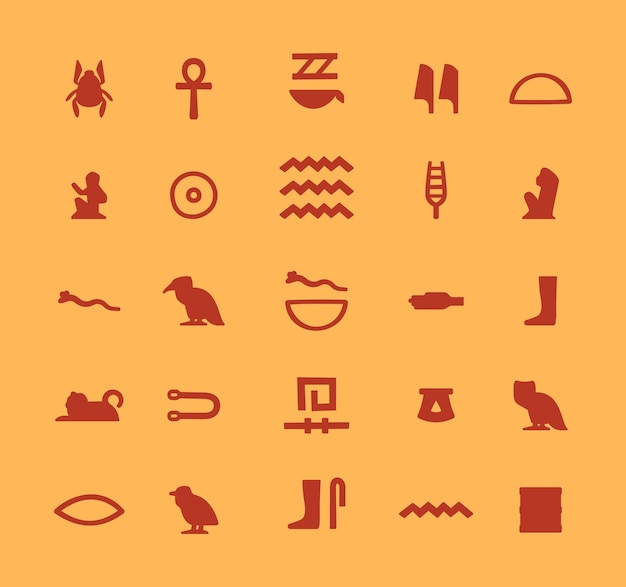 Egyptian hieroglyphics Ancient Egypt letter symbols old stone monument script writing antique decorative signs in pyramid Vector isolated set