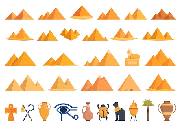 Egyptian pyramids icons set cartoon vector Ancient world