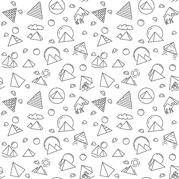 Egyptian Pyramids vector linear seamless pattern Egypt Culture background