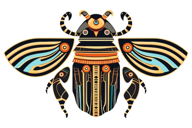 Egyptian scarab beetle with decorative elements vector illustration