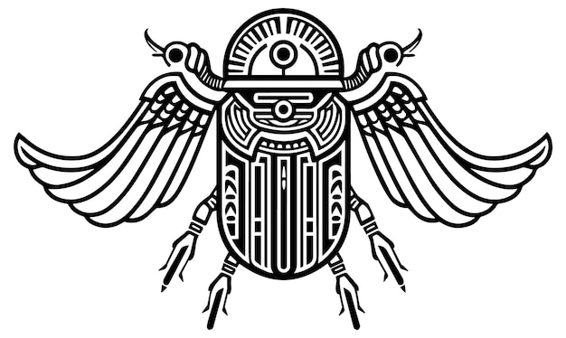 Egyptian scarab beetle with decorative elements vector illustration