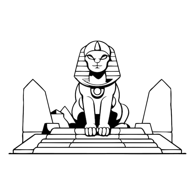 Egyptian Sphinx on the background of the ancient temple Vector illustration