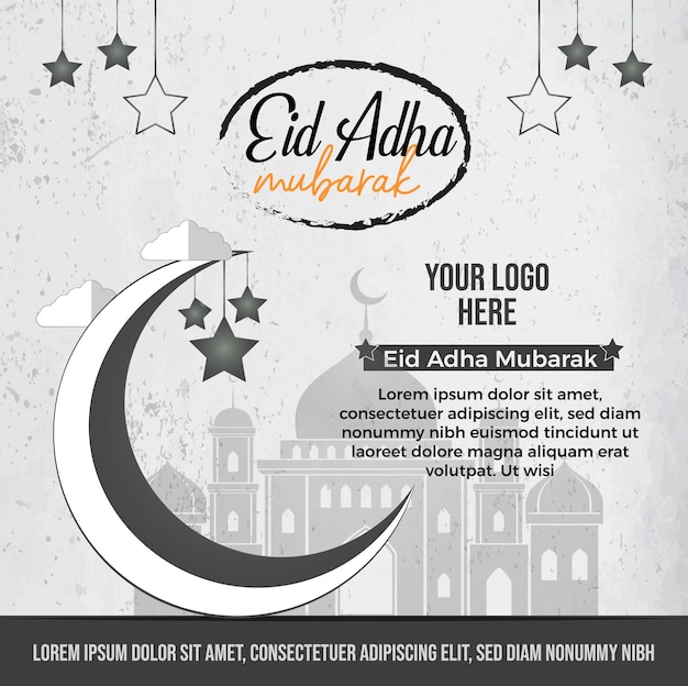 Eid adha mubarak with islamic decorations social media template