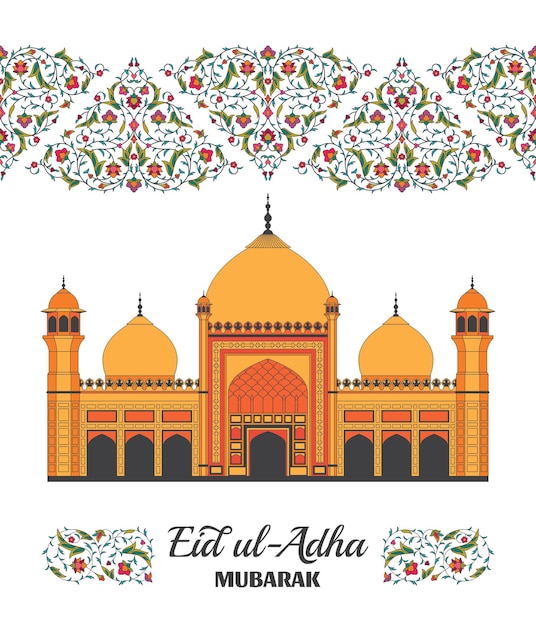 Eid al adha background islamic arabic mosque arabesque floral pattern branches with flowers leaves a...