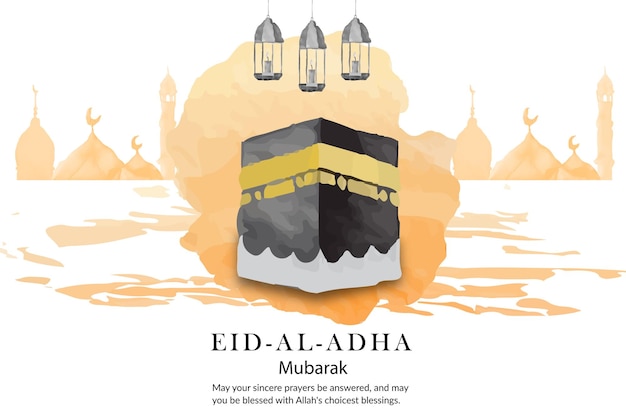 Eid al adha bakrid mubarak festival background with watercolor Free Vector