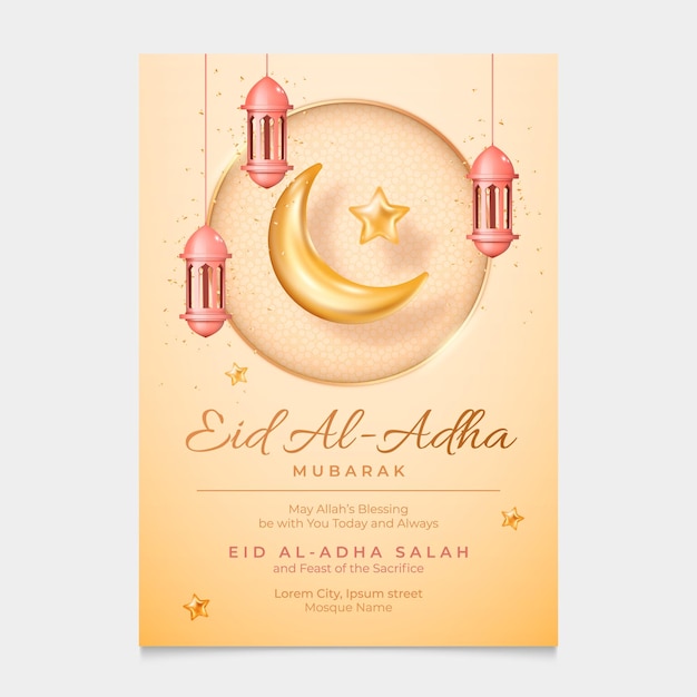 Eid al adha cards design in d modern vector style eid mubarak islamic holiday banner with ramadan la