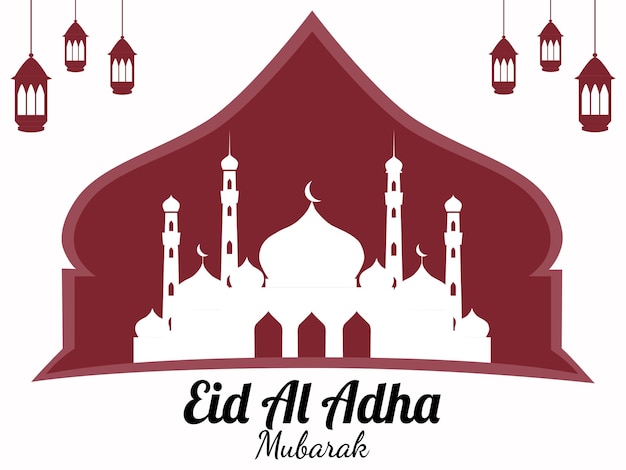 Eid al Adha design with mosque and lanterns