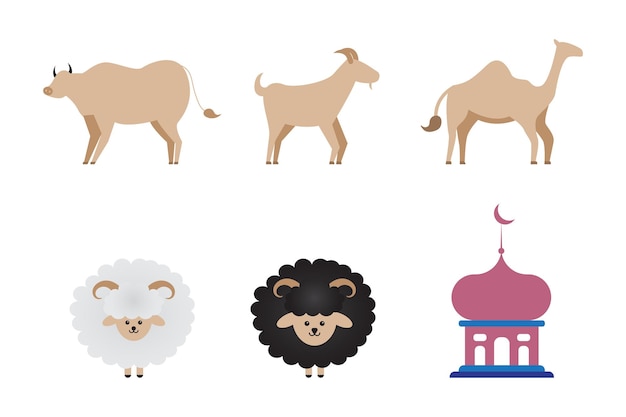 eid al adha elements with goats sheep cows and camel