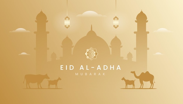 Eid al adha greeting card with gradient gold color theme.