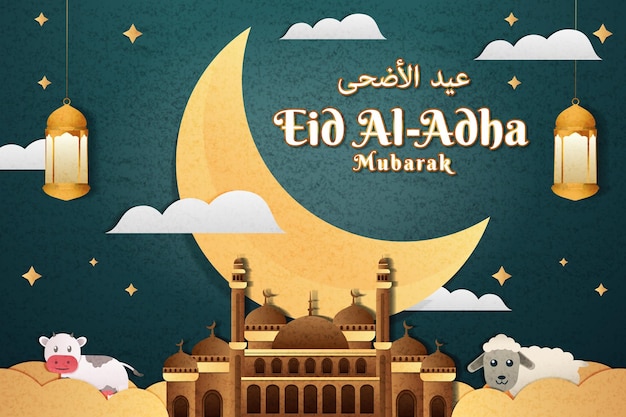 Eid al adha illustration in paper cut art design