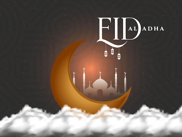 EID AL ADHA Islamic crescent moon with cloud and Beautiful background