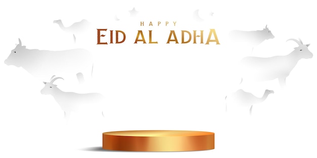 Eid al adha islamic decoration display podium background with goat camel cow moon and star Product showcase for ramadan kareem mawlid eid al fitr muharram