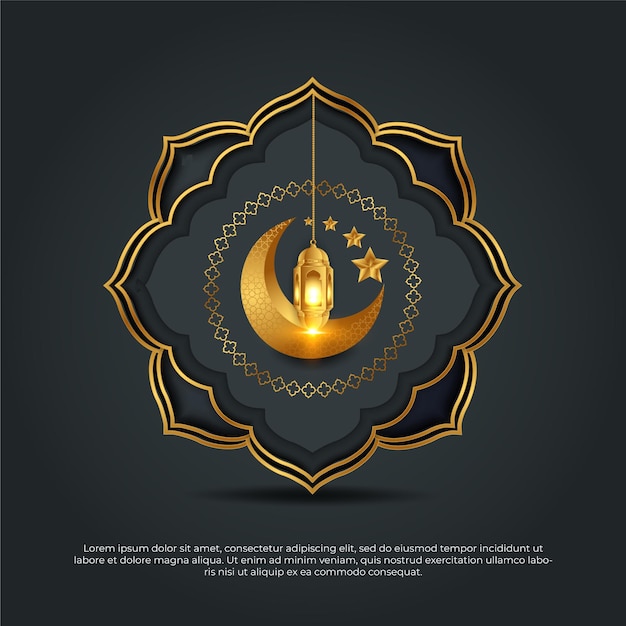 Eid al adha mubarak 3d mandala moon lamp star golden islamic background