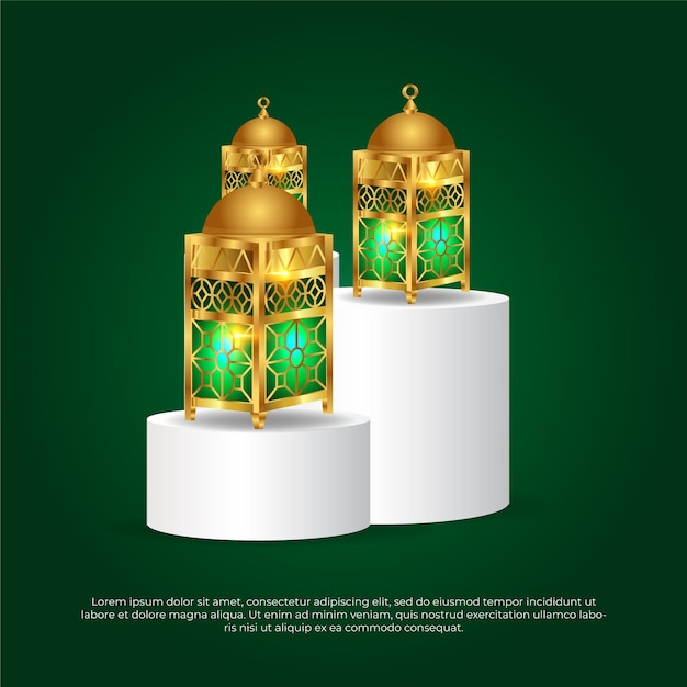 Eid al adha mubarak beautiful islamic 3d green lamp vector design