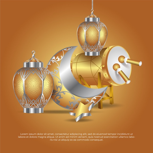 Eid al adha mubarak beautiful islamic moon lamp star and drum vector design