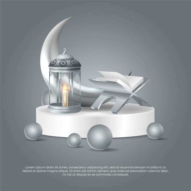 Eid al adha mubarak beautiful moon lamp and quran islamic vector design