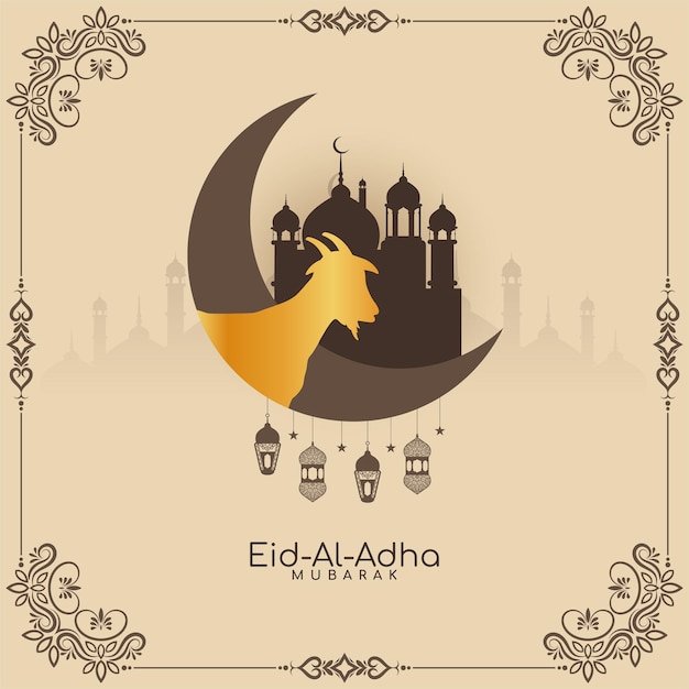 Vector eid al adha mubarak festival greeting crescent moon background