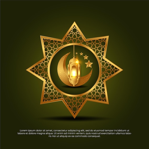 Eid al adha mubarak golden 3d star mandala moon lamp beautiful islamic background