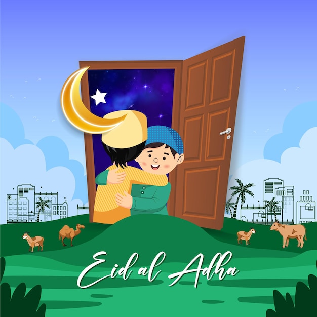 Eid al Adha Mubarak Islamic festival celebration Greeting card with illustration social media banner