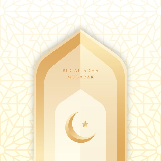 Eid Al Adha Mubarak Islamic Greeting Card White Golden Elegant Ornament Pattern Luxury background