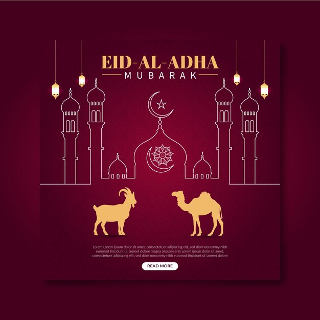 Vector eid al adha mubarak islamic social media post template vector design