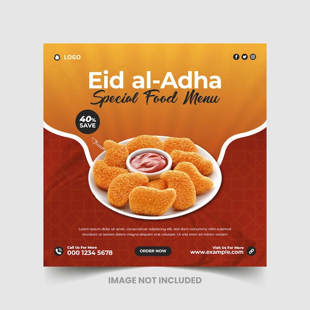 Eid al Adha muslim festival Food social media promotion and instagram banner post design template