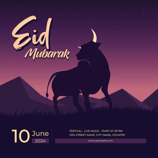 Eid Al Adha with Cow Social Media Party Template Vector Design