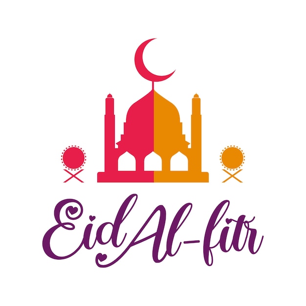 Eid al Fitr Colorful Illustration with Mosque for Celebrate Event