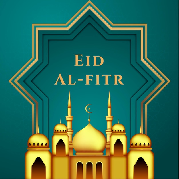 eid al fitr greeting card with lamps and mosque