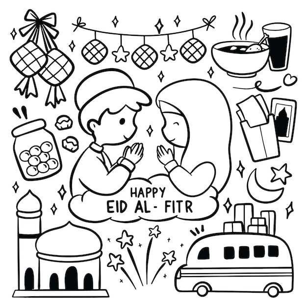 Eid al Fitr Hand Drawn Doodle Idul Fitri Cartoon Design Element