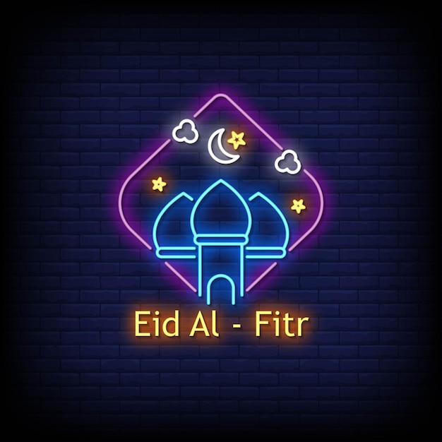 Eid Al fitr Neon Signs Style Text 