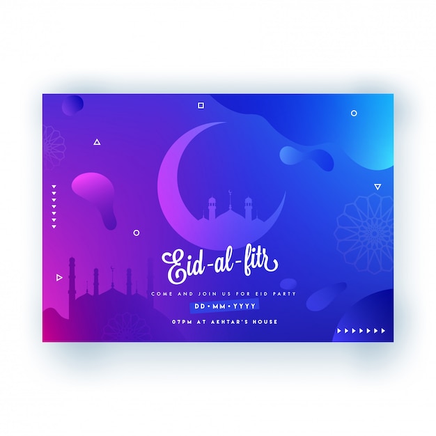 Eid-Al-Fitr poster with crescent moon and mosque on floral