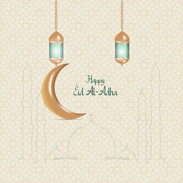 Eid alAdha greeting card template islamic lantern and ornaments