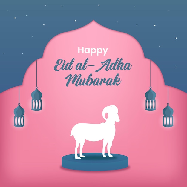 Eid aladha greeting Premium vector 3d illustration with sheep