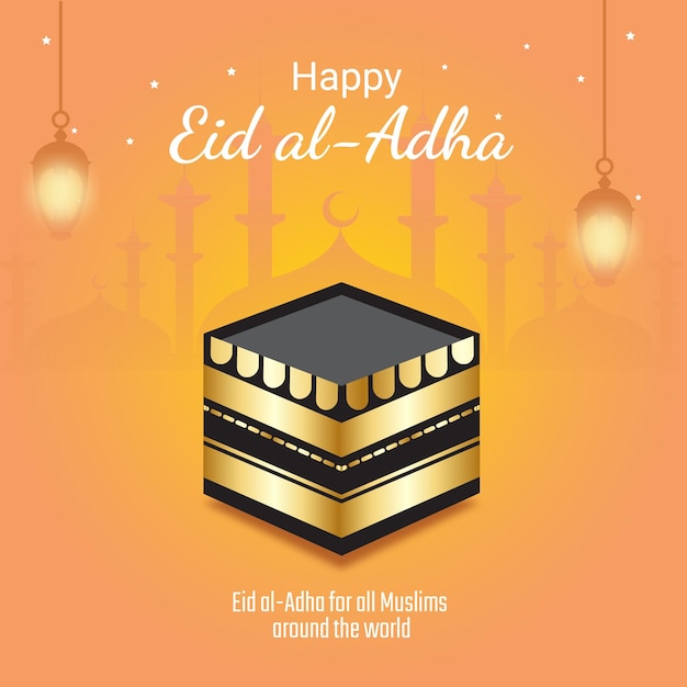 Eid aladha Islamic festival social media template with kaaba ornament