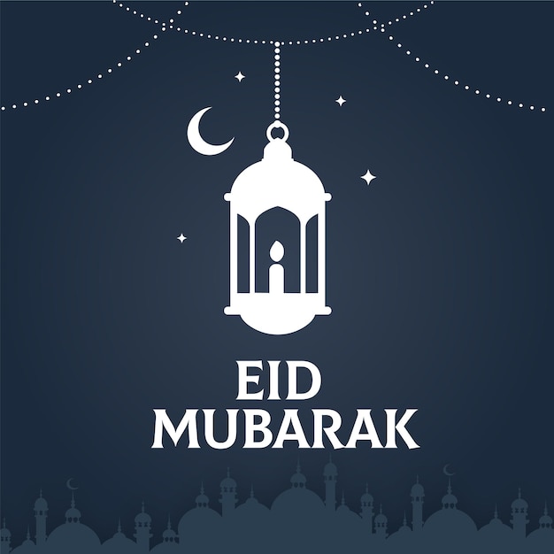 Eid alFitr Eid Mubarak Moon Mosque Beautiful Design Premium Vector