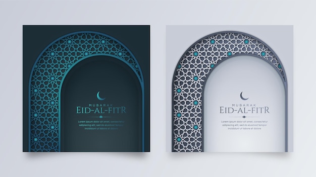 Eid AlFitr Mubarak Ramadan Kareem Islamic Style Background Collection Set with Elegant Pattern