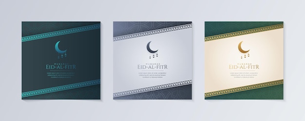 Vector eid alfitr mubarak ramadan kareem islamic style greeting background collection set