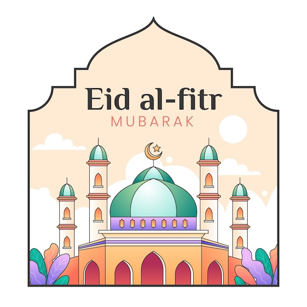 Eid AlFitr with Mosque Ilustration in hand drawn style