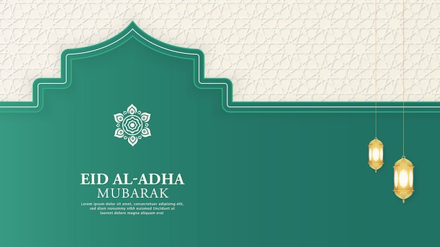 Eid Islamic Arabic Green and White Background with Geometric pattern and Beautiful Ornament