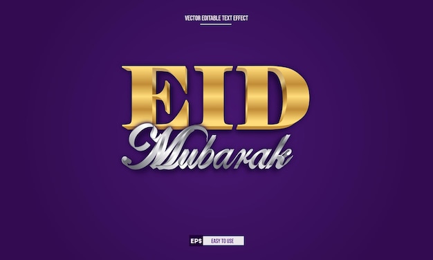 Eid Mubarak 3d editable text effect premium vector