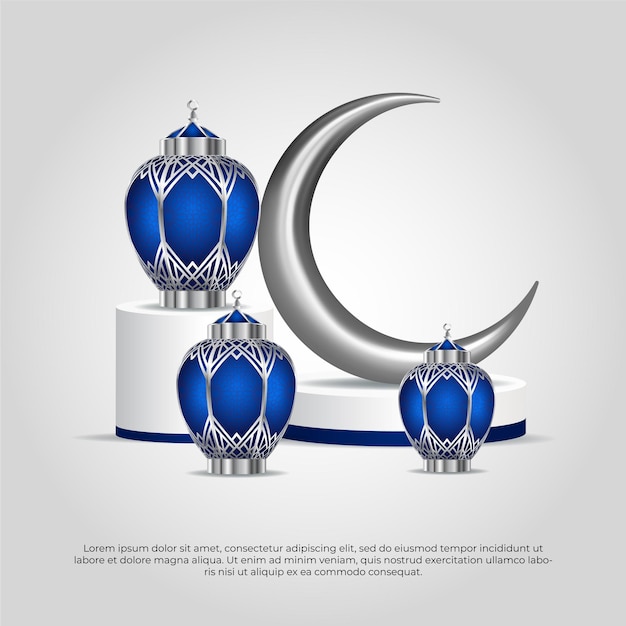 Eid mubarak 3d moon and lamps background