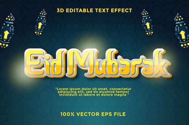 Eid Mubarak 3d vector editable text effect