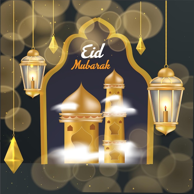 Eid Mubarak Arabic elegant luxury ornamental Islamic background with golden moon ready for print