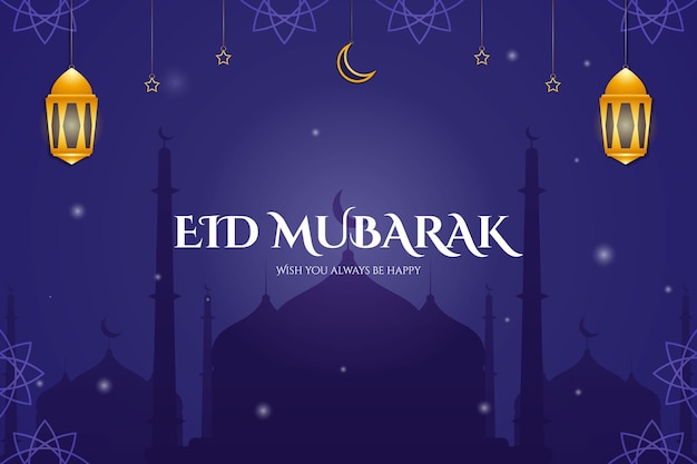 Eid mubarak background design with mosque and ornament star moon