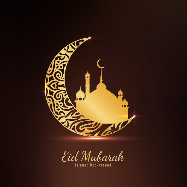 Eid Mubarak background with golden crescent moon