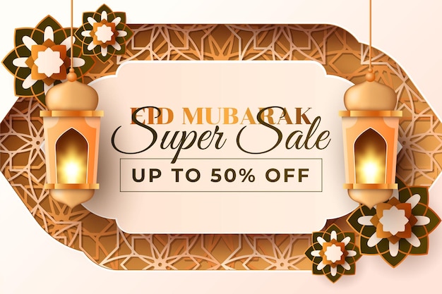 Eid mubarak celebration background with a paper style