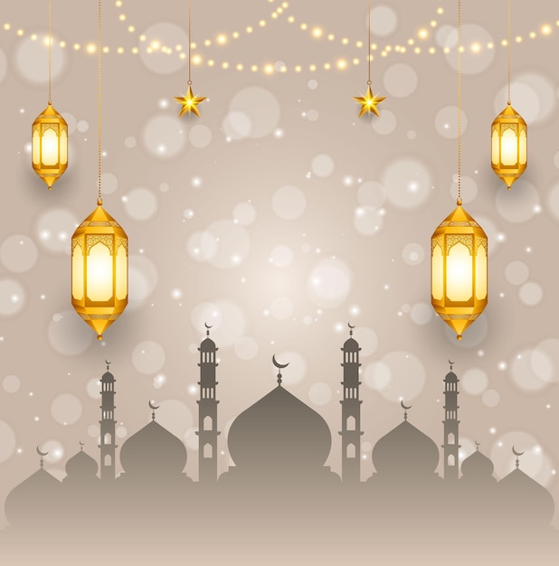 Eid Mubarak eid al fitr adha islamic background with ramadan lantern